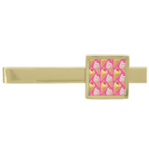 Kawaii pink pattern with strawberry ice cream gold finish tie bar
