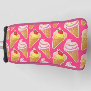 Kawaii pink pattern with strawberry ice cream golf head cover
