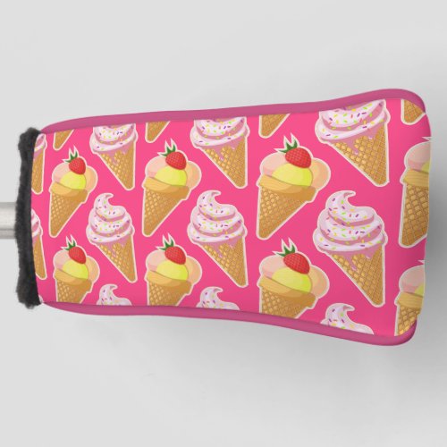 Kawaii pink pattern with strawberry ice cream golf head cover