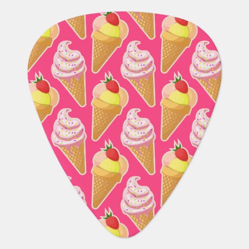Kawaii pink pattern with strawberry ice cream  guitar pick