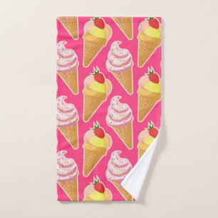 Kawaii pink pattern with strawberry ice cream hand towel