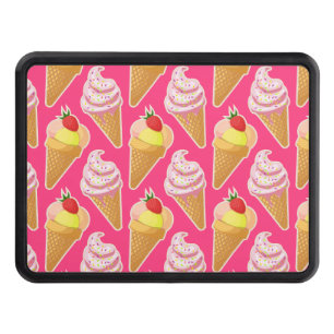 Kawaii pink pattern with strawberry ice cream hitch cover