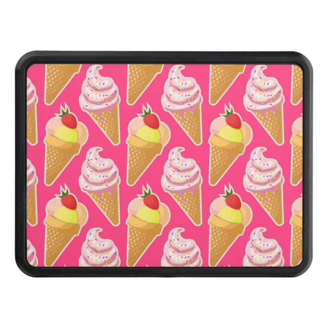 Kawaii pink pattern with strawberry ice cream  hitch cover (Front)