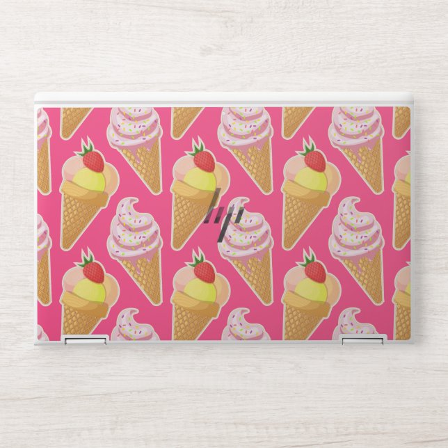 Kawaii pink pattern with strawberry ice cream  HP laptop skin (Front)