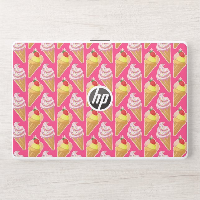 Kawaii pink pattern with strawberry ice cream  HP laptop skin (Front)