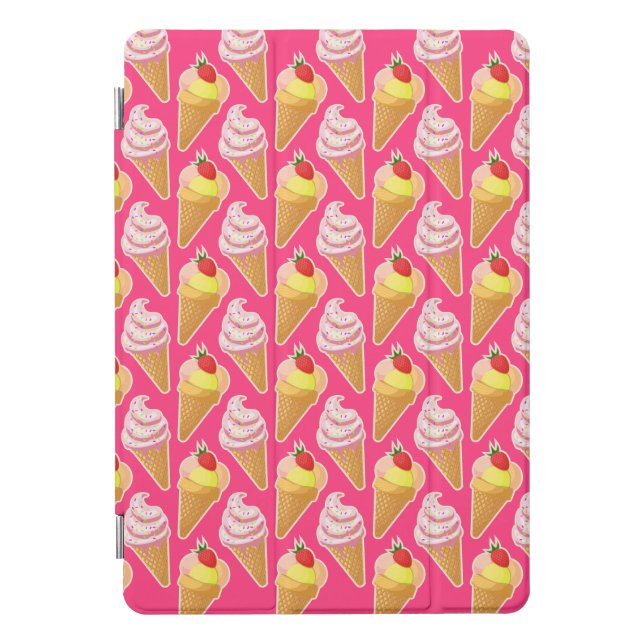 Kawaii pink pattern with strawberry ice cream  iPad pro cover (Front)