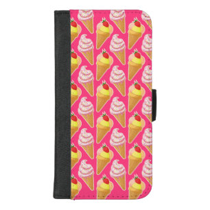 Kawaii pink pattern with strawberry ice cream  iPhone 8/7 plus wallet case
