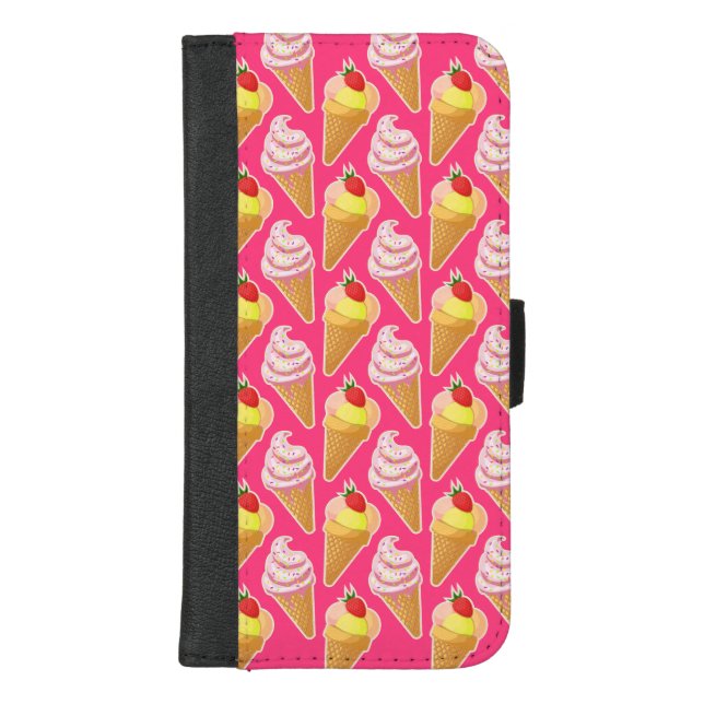 Kawaii pink pattern with strawberry ice cream  iPhone wallet case (Front)