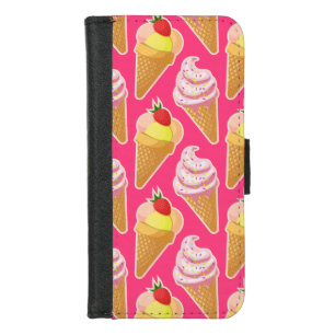 Kawaii pink pattern with strawberry ice cream iPhone 8/7 wallet case