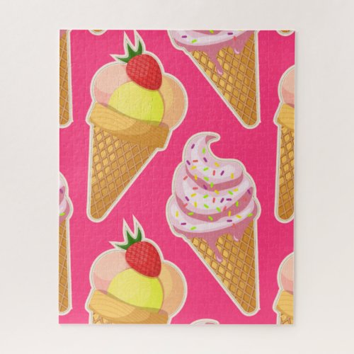 Kawaii pink pattern with strawberry ice cream  jigsaw puzzle