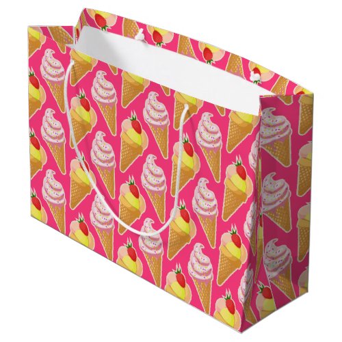 Kawaii pink pattern with strawberry ice cream large gift bag