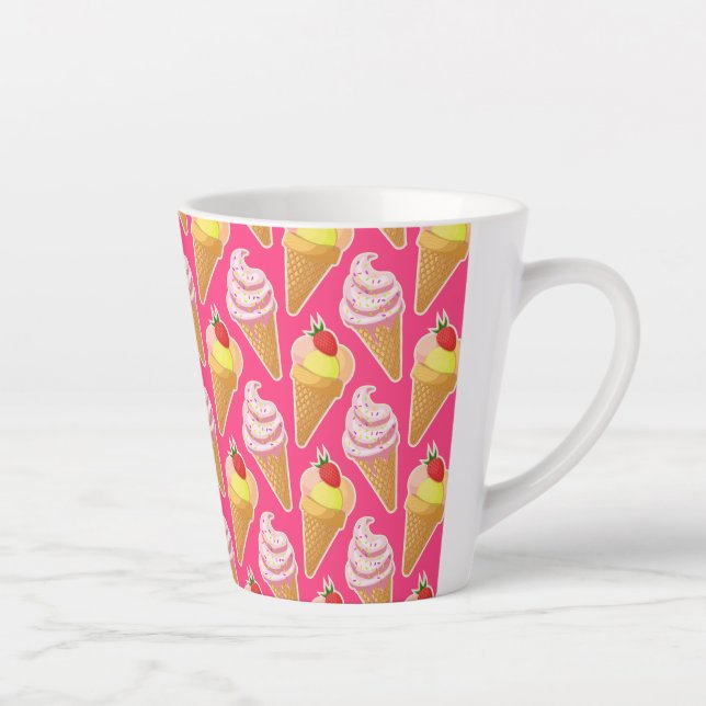 Kawaii pink pattern with strawberry ice cream  latte mug (Right)