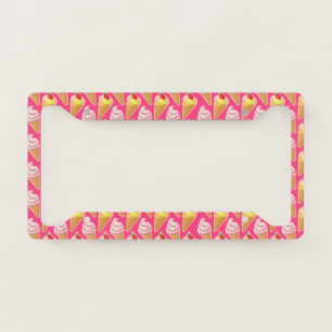 Kawaii pink pattern with strawberry ice cream license plate frame
