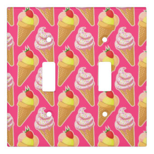 Kawaii pink pattern with strawberry ice cream light switch cover