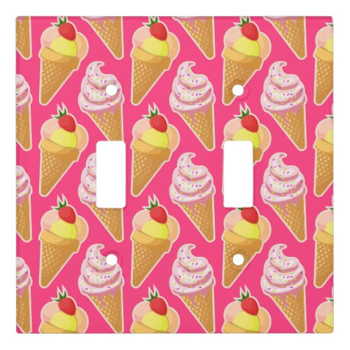 Kawaii pink pattern with strawberry ice cream  light switch cover