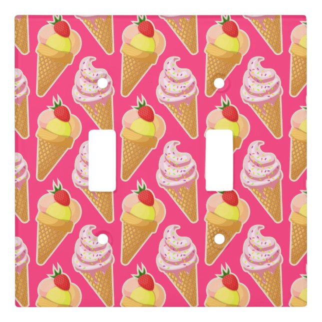 Kawaii pink pattern with strawberry ice cream  light switch cover (Front)