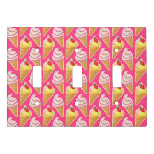 Kawaii pink pattern with strawberry ice cream light switch cover