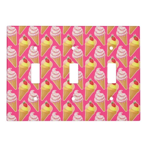 Kawaii pink pattern with strawberry ice cream  light switch cover