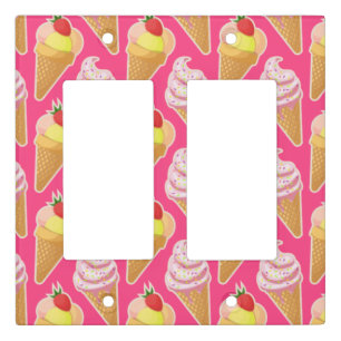 Kawaii pink pattern with strawberry ice cream  light switch cover