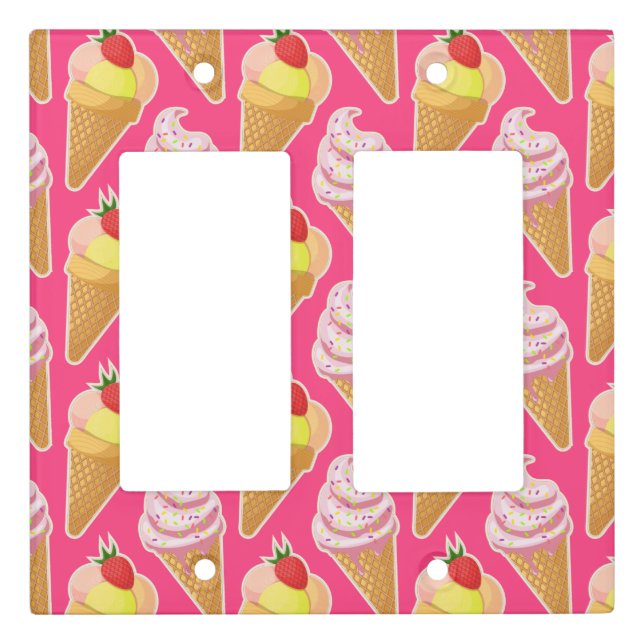 Kawaii pink pattern with strawberry ice cream  light switch cover (Front)