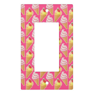 Kawaii pink pattern with strawberry ice cream light switch cover