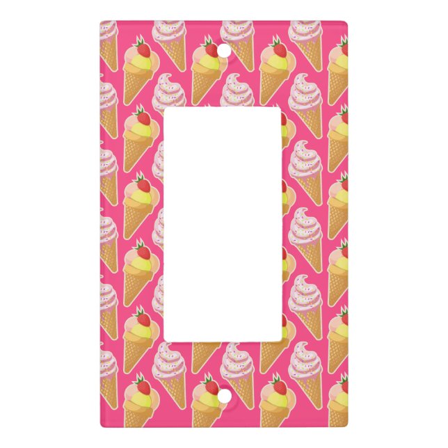 Kawaii pink pattern with strawberry ice cream  light switch cover (Front)