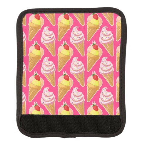 Kawaii pink pattern with strawberry ice cream  luggage handle wrap