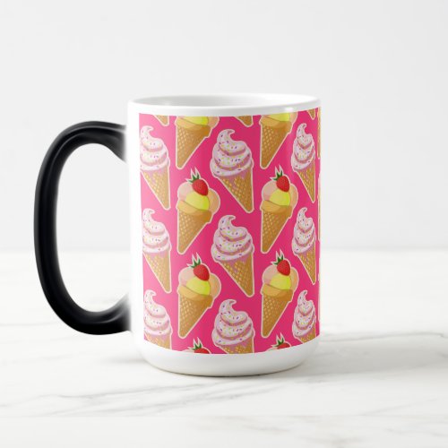 Kawaii pink pattern with strawberry ice cream  magic mug