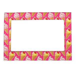 Kawaii pink pattern with strawberry ice cream  magnetic frame