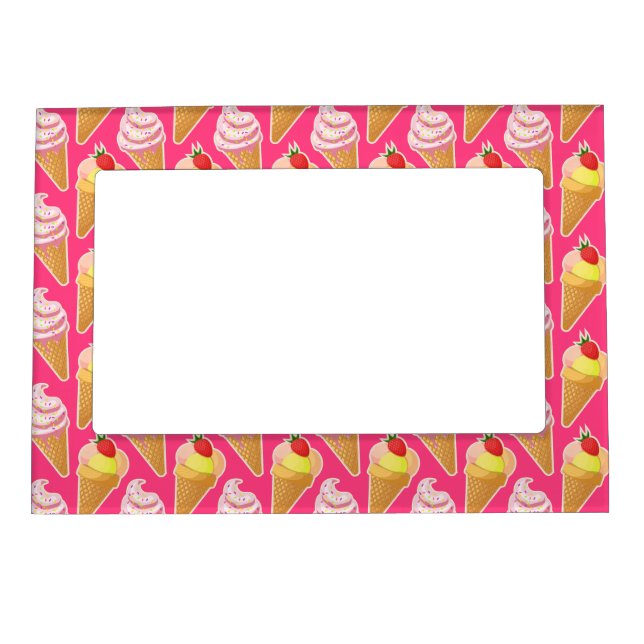 Kawaii pink pattern with strawberry ice cream  magnetic frame (Front)
