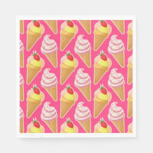 Kawaii pink pattern with strawberry ice cream napkins