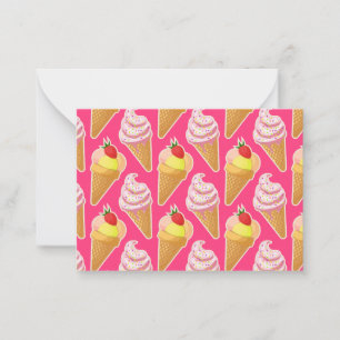 Kawaii pink pattern with strawberry ice cream note card