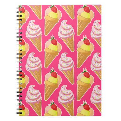 Kawaii pink pattern with strawberry ice cream  notebook