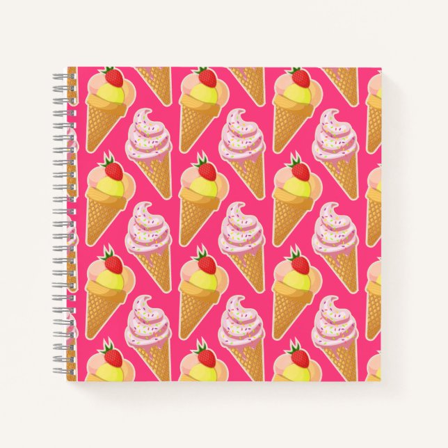 Kawaii pink pattern with strawberry ice cream  notebook (Front)