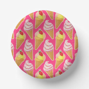 Kawaii pink pattern with strawberry ice cream  paper bowls