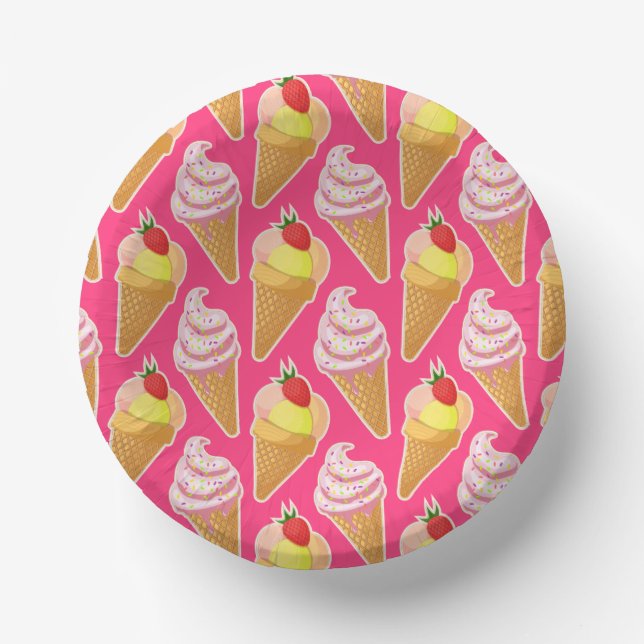 Kawaii pink pattern with strawberry ice cream  paper bowls (Front)