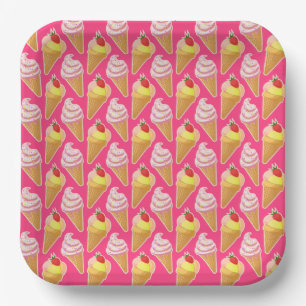 Kawaii pink pattern with strawberry ice cream paper plates