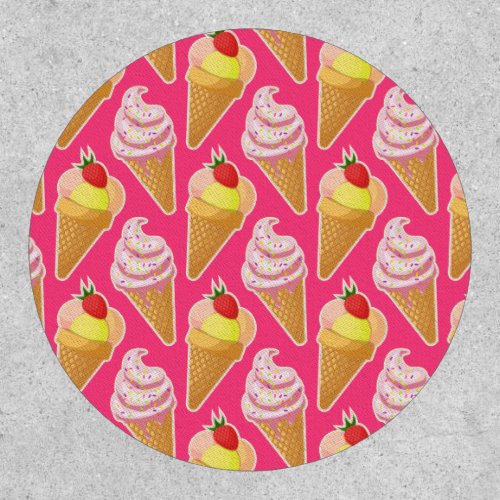 Kawaii pink pattern with strawberry ice cream  patch