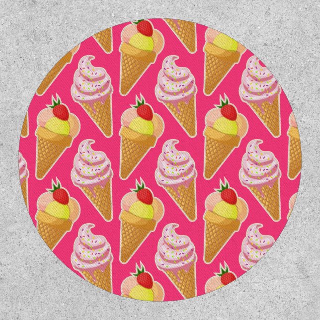 Kawaii pink pattern with strawberry ice cream  patch (Front)