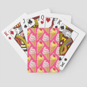 Kawaii pink pattern with strawberry ice cream poker cards