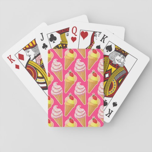Kawaii pink pattern with strawberry ice cream  poker cards