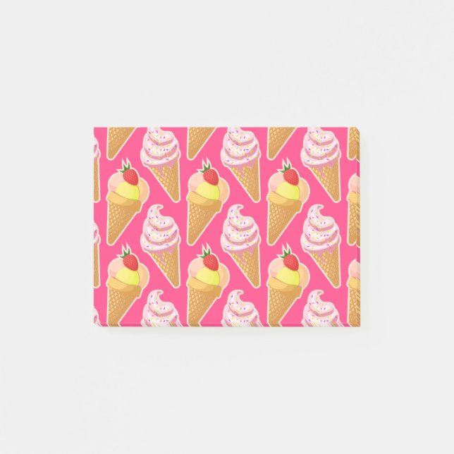 Kawaii pink pattern with strawberry ice cream  post-it notes (Front)