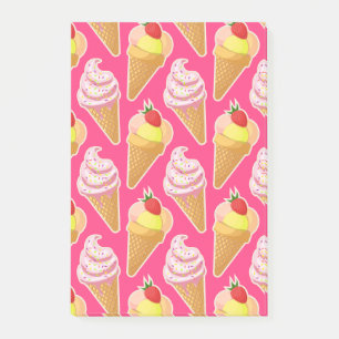 Kawaii pink pattern with strawberry ice cream post-it notes