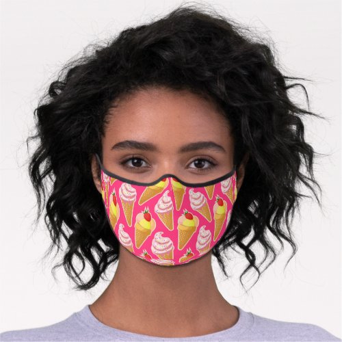 Kawaii pink pattern with strawberry ice cream  premium face mask
