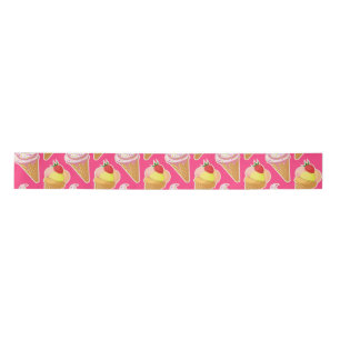 Kawaii pink pattern with strawberry ice cream satin ribbon