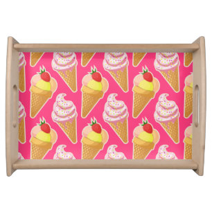Kawaii pink pattern with strawberry ice cream serving tray