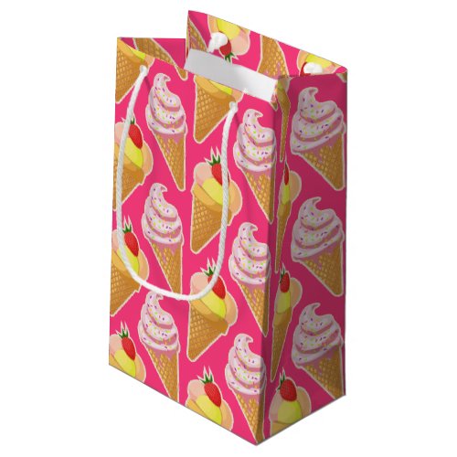 Kawaii pink pattern with strawberry ice cream small gift bag