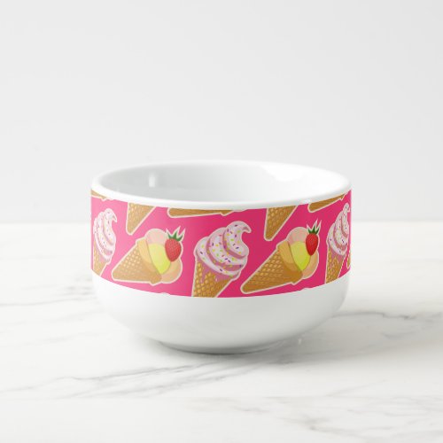 Kawaii pink pattern with strawberry ice cream  soup mug