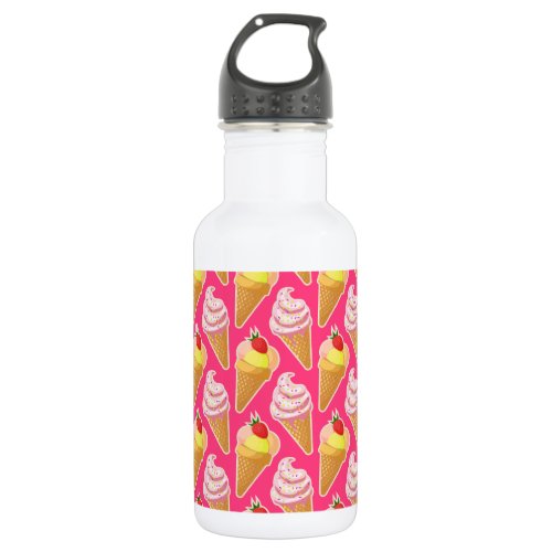 Kawaii pink pattern with strawberry ice cream  stainless steel water bottle