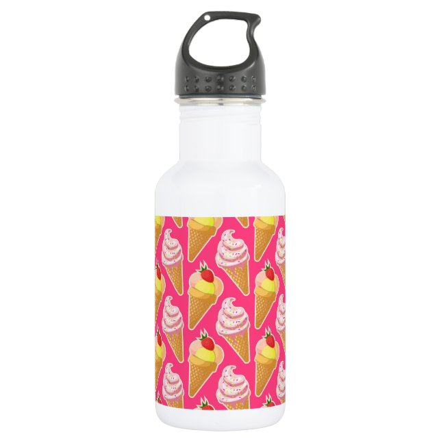 Kawaii pink pattern with strawberry ice cream  stainless steel water bottle (Front)